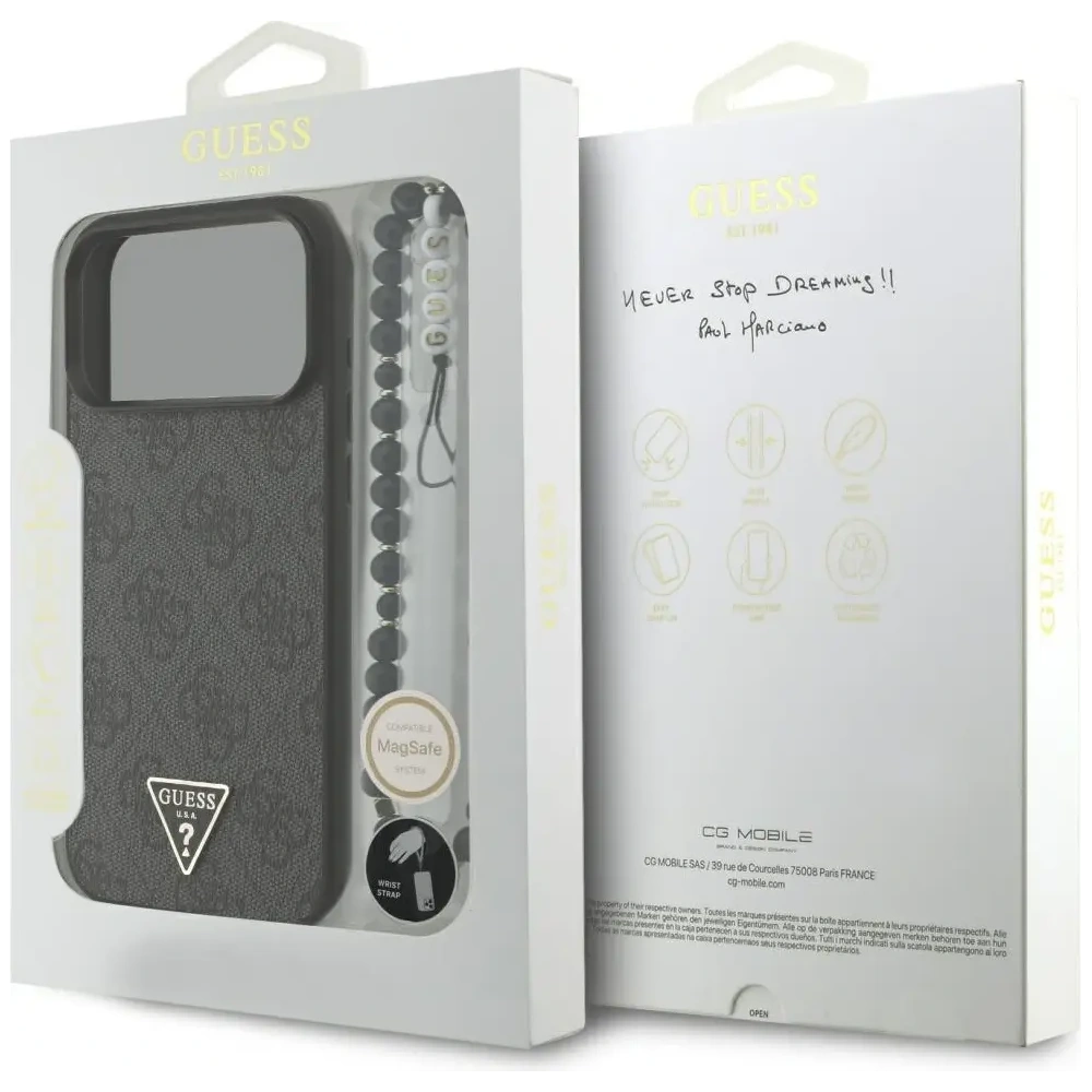 Etui Guess 4G Strap Triangle Logo MagSafe do Apple iPhone 17 Pro Max czarny