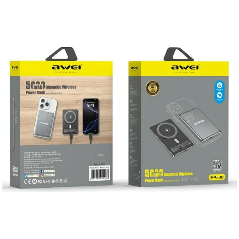 Powerbank AWEI PA-30 5000mAh 20W MagSafe szary