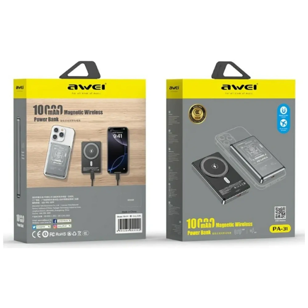 Powerbank AWEI PA-31 10000mAh 20W MagSafe szary