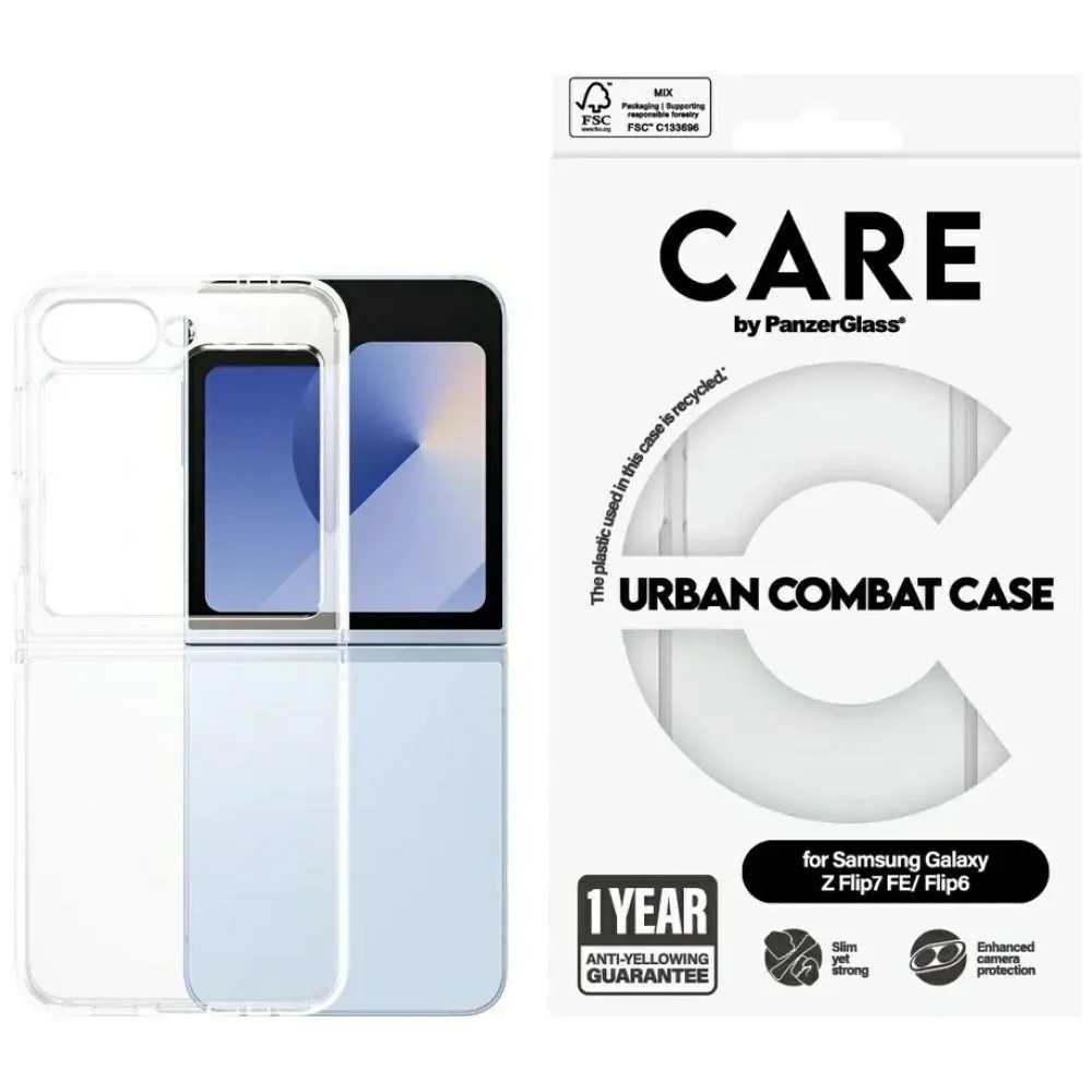 Etui CARE by PanzerGlass Flagship Urban Combat do Samsung Galaxy Z Flip7 FE / Flip6 przezroczysty