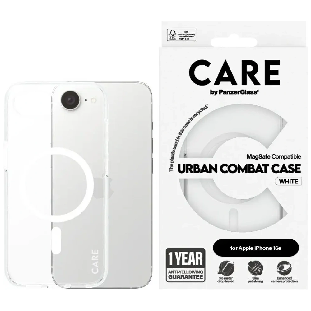 Etui CARE by PanzerGlass Flagship Urban Combat White MagSafe do Apple iPhone 16e przezroczysty