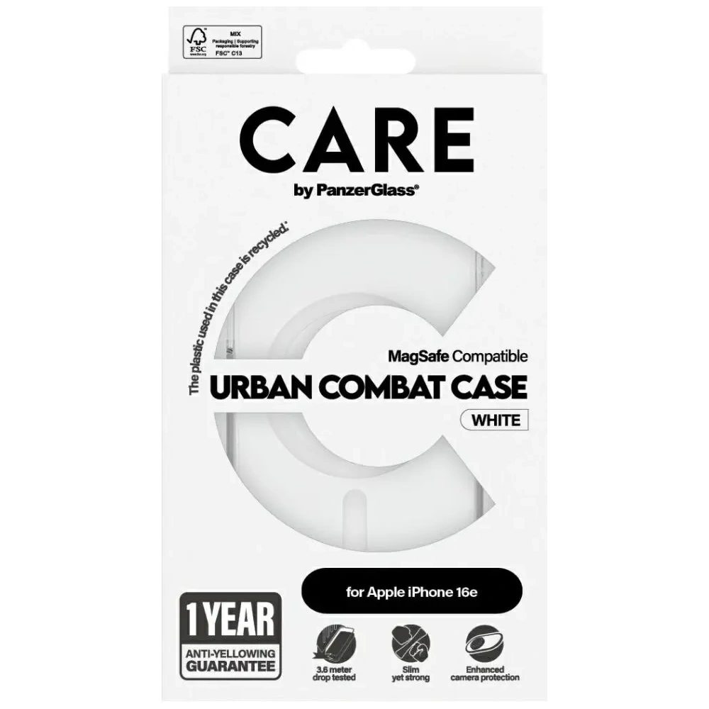 Etui CARE by PanzerGlass Flagship Urban Combat White MagSafe do Apple iPhone 16e przezroczysty
