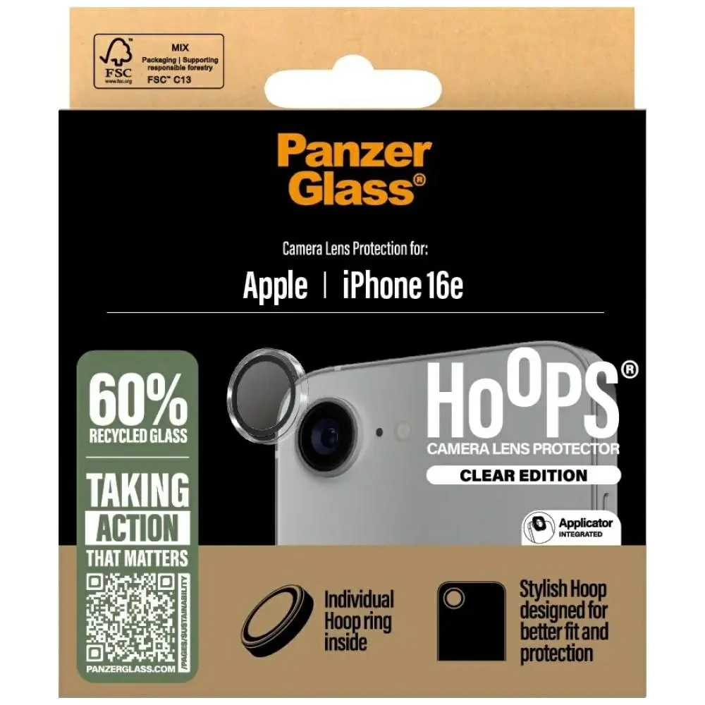 Szkło hartowane na obiektyw PanzerGlass Hoops Lens Protector do Apple iPhone 16e przezroczysty