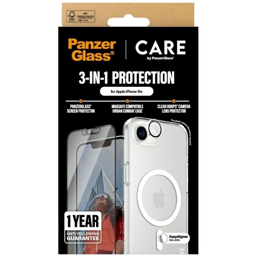 Zestaw ochronny 3w1 etui + szkło na ekran + szkło na aparat CARE by PanzerGlass Flagship do Apple iPhone 16e