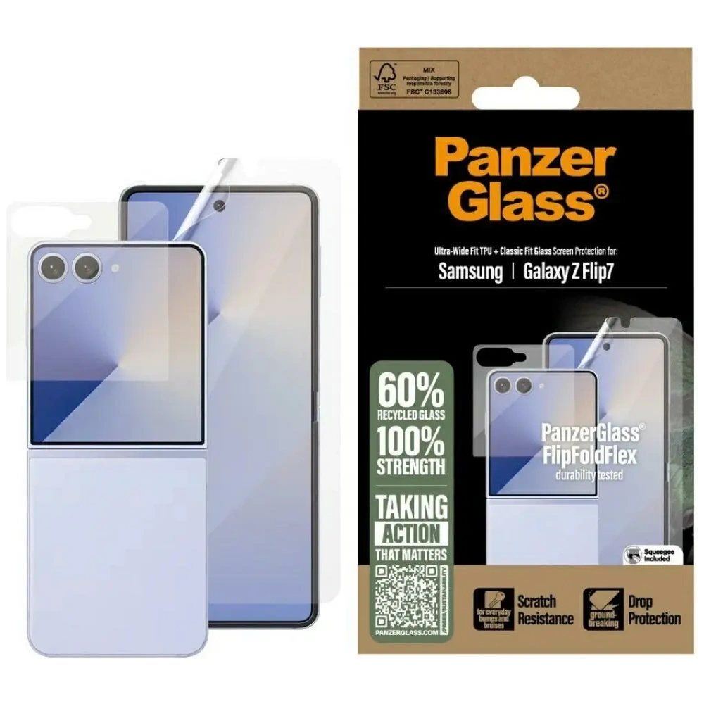 Zestaw ochronny 2w1 PanzerGlass FlipFoldFlex szkło Classic Fit + folia Ultra-Wide Fit TPU do Samsung Galaxy Flip7