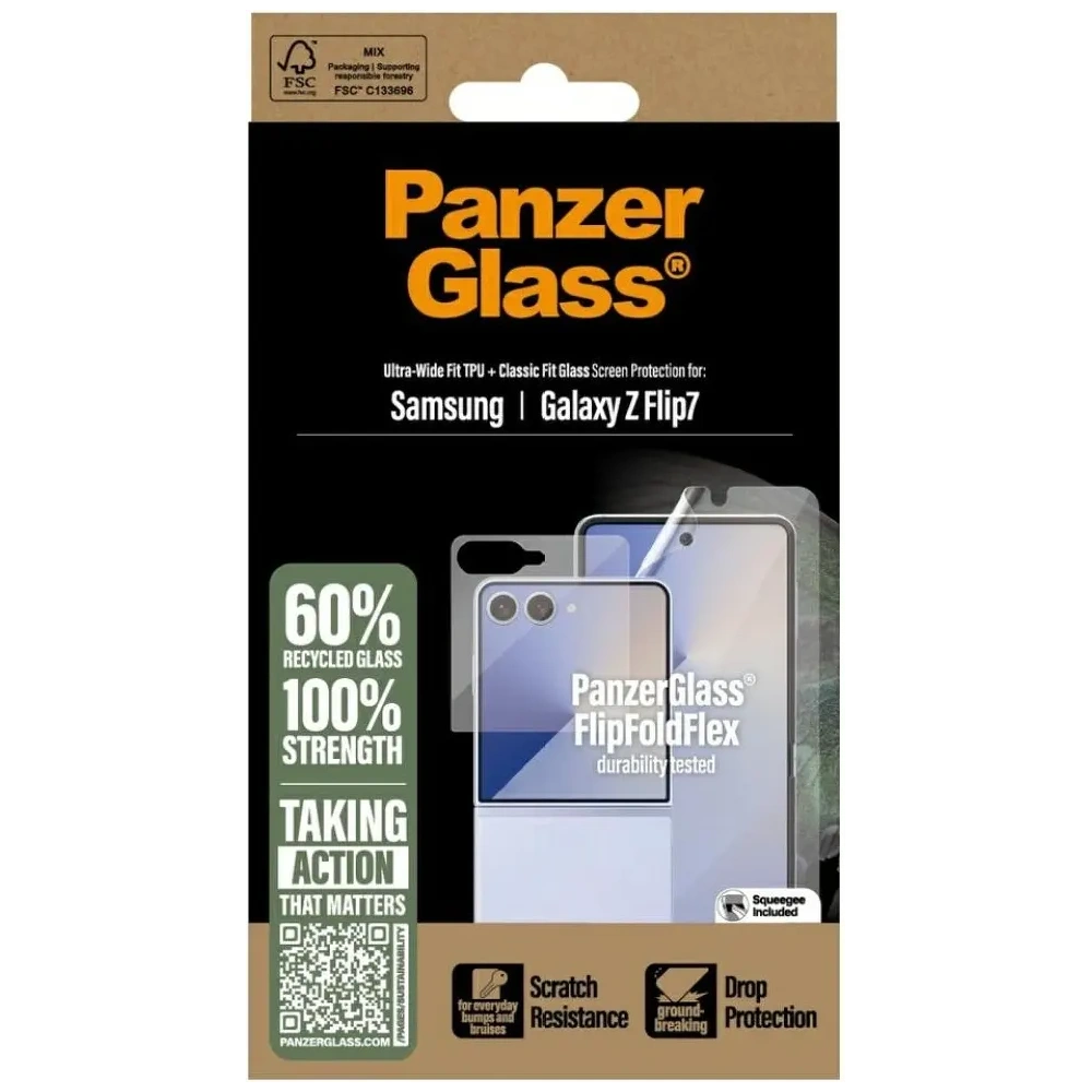 Zestaw ochronny 2w1 PanzerGlass FlipFoldFlex szkło Classic Fit + folia Ultra-Wide Fit TPU do Samsung Galaxy Flip7