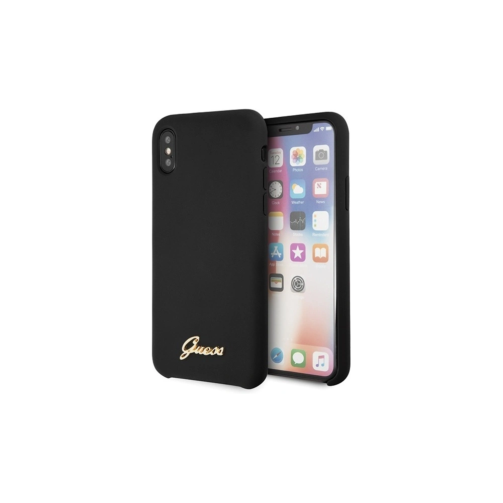Etui Guess GUHCPXLSLMGBK Apple iPhone X/XS black/czarny hard case Silicone Vintage Gold Logo