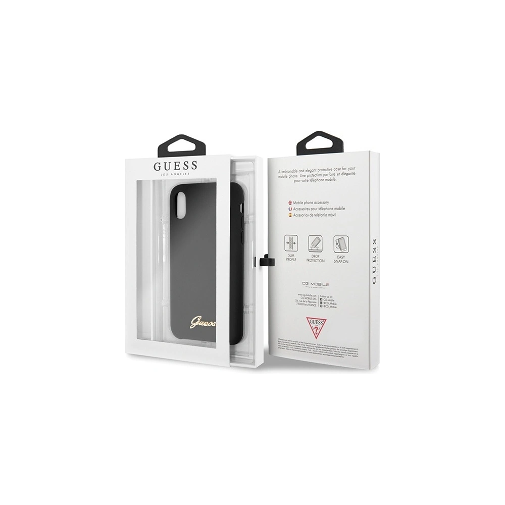 Etui Guess GUHCPXLSLMGBK Apple iPhone X/XS black/czarny hard case Silicone Vintage Gold Logo