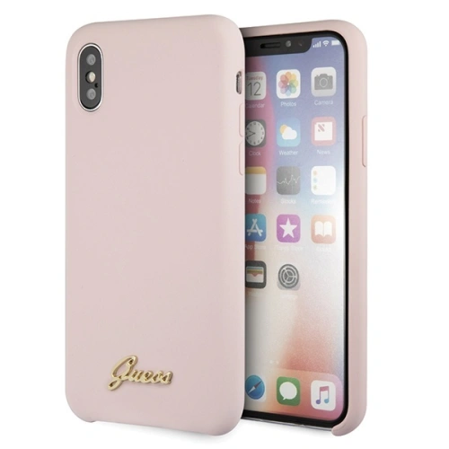 Kup Etui Guess GUHCPXLSLMGLP Apple iPhone X/XS roz cu ușoară/lumină roz carcasă tare din silicon cu logo vintage aurit - GUE545PNK - {ean13} - Sklep Home Screen