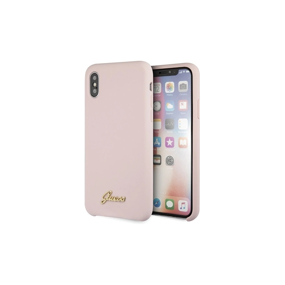 Etui Guess GUHCPXLSLMGLP Apple iPhone X/XS jasnoróżowy/light pink hard case Silicone Vintage Gold Logo