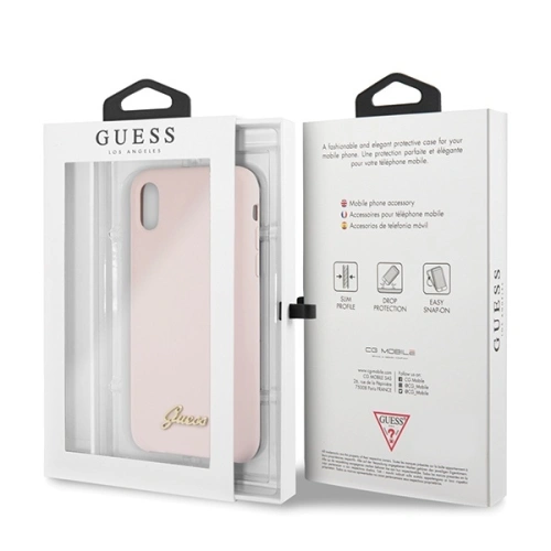 Kup Etui Guess GUHCPXLSLMGLP Apple iPhone X/XS roz cu ușoară/lumină roz carcasă tare din silicon cu logo vintage aurit - GUE545PNK - {ean13} - Sklep Home Screen