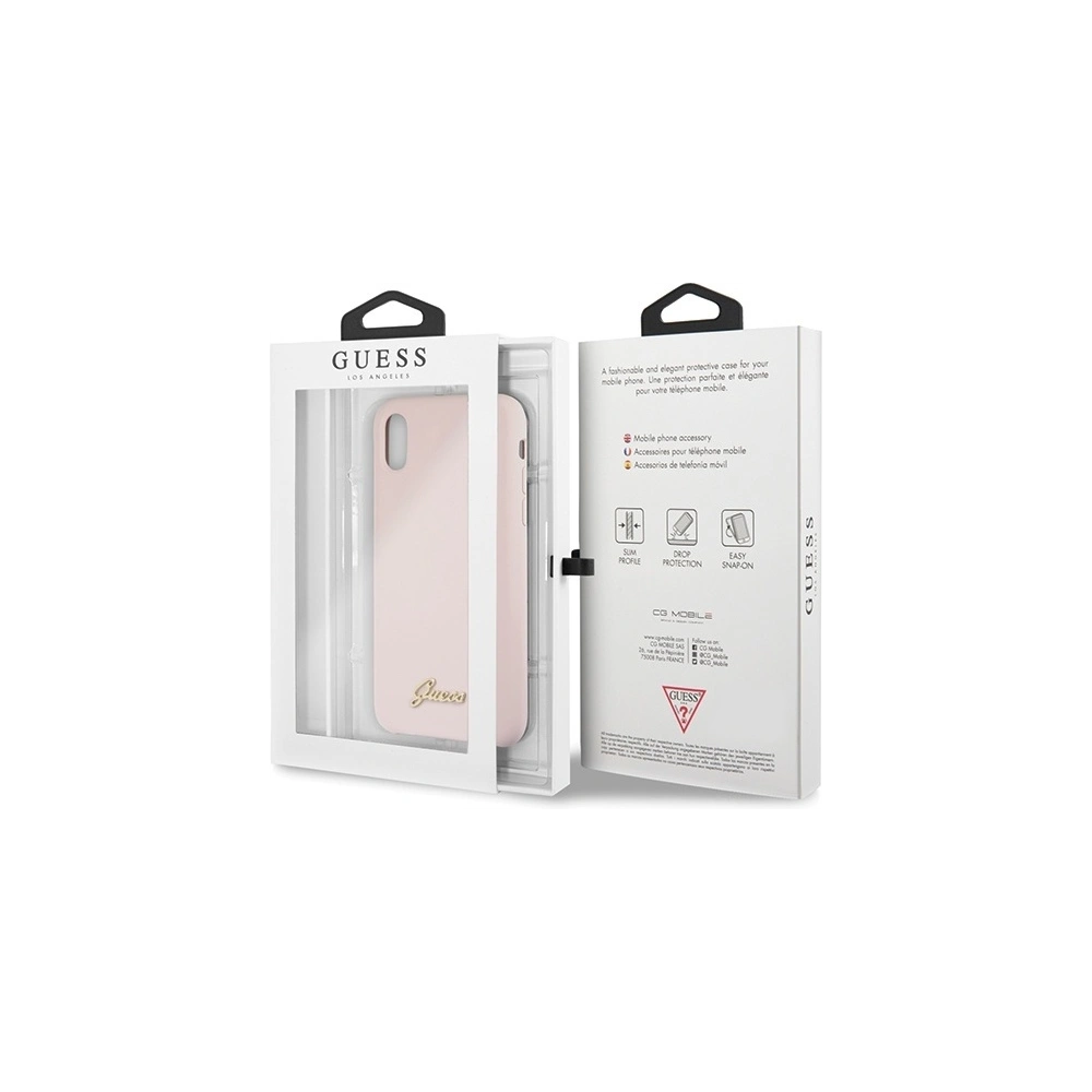 Etui Guess GUHCPXLSLMGLP Apple iPhone X/XS jasnoróżowy/light pink hard case Silicone Vintage Gold Logo