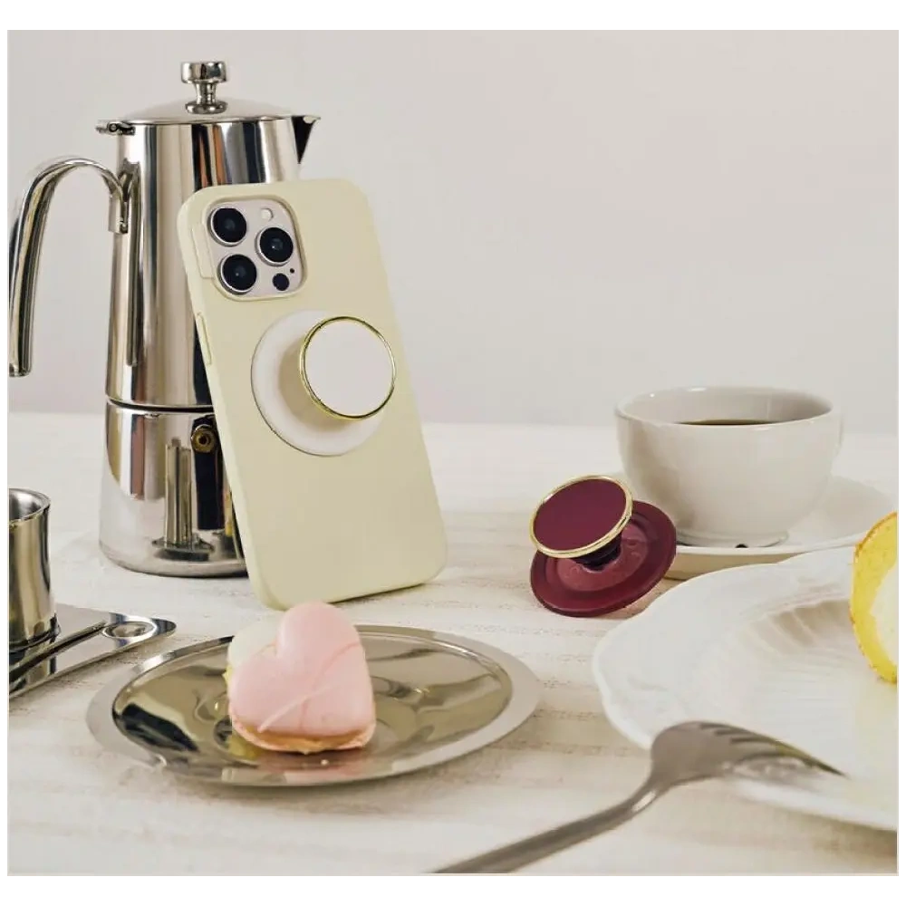 Uchwyt do telefonu POPSOCKETS Round Luxe Coconut Creme Enamel MagSafe beżowy