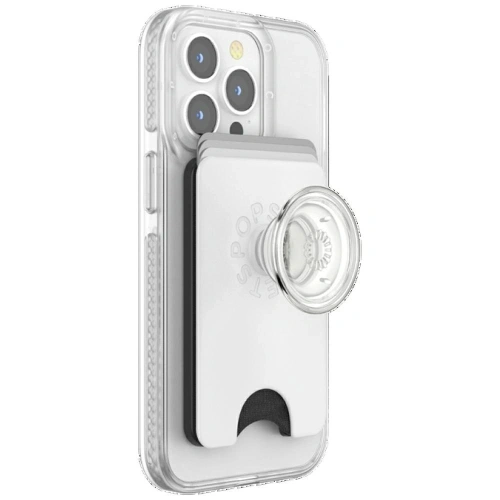 Uchwyt i podstawka do telefonu z portfelem POPSOCKETS PopWallet+ PopGrip PW+ MS G2 MagSafe biało-przezroczysty