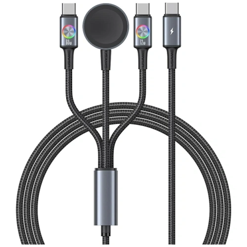 Kabel USAMS Huan Series SJ754 3w1 72W USB-C / USB-C 60W, USB-C 12W + ładowarka do zegarka 2.5W tarnish