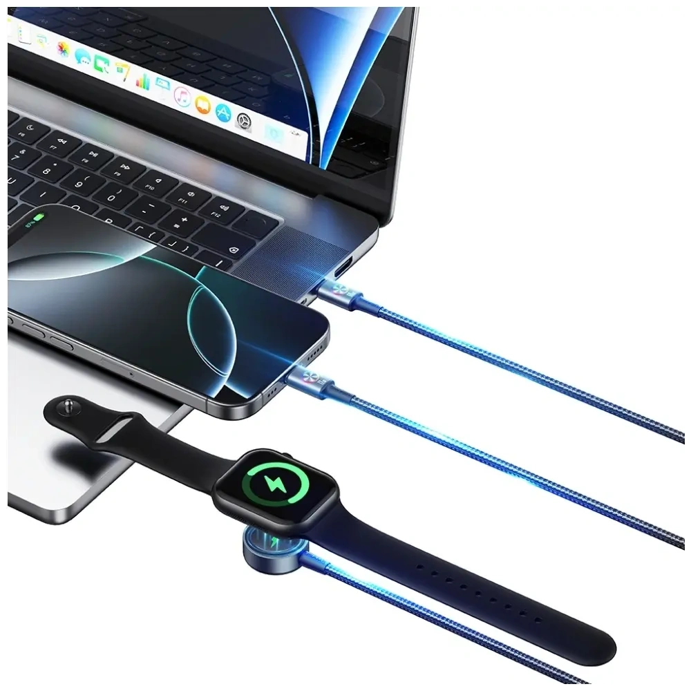 Kabel USAMS Huan Series SJ754 3w1 72W USB-C / USB-C 60W, USB-C 12W + ładowarka do zegarka 2.5W tarnish