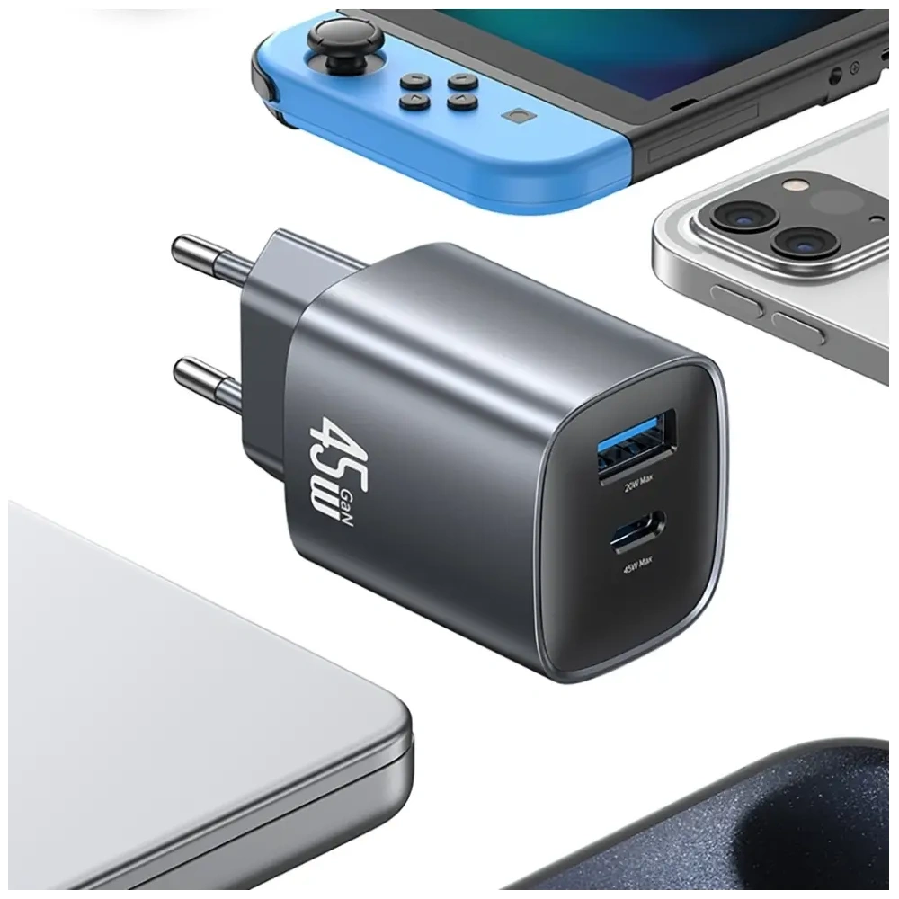 Ładowarka sieciowa USAMS CC290 T66 45W GaN USB-A, USB-C srebrny