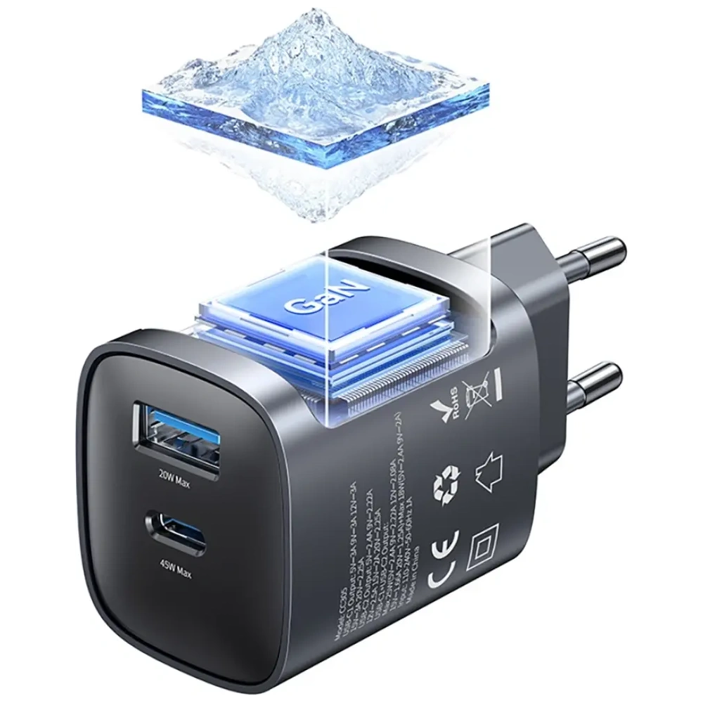 Ładowarka sieciowa USAMS CC290 T66 45W GaN USB-A, USB-C srebrny