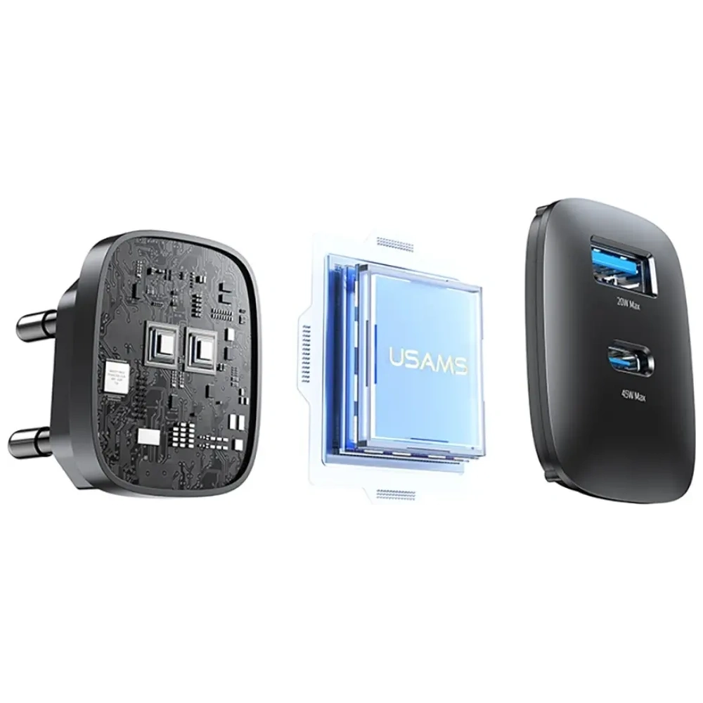 Ładowarka sieciowa USAMS CC290 T66 45W GaN USB-A, USB-C srebrny