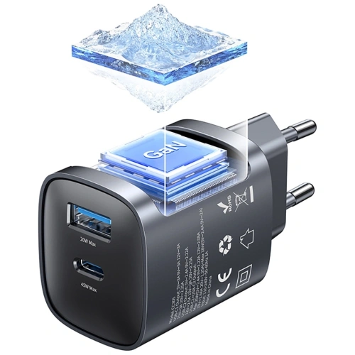 Ładowarka sieciowa USAMS CC290 T66 45W GaN USB-A, USB-C tarnish