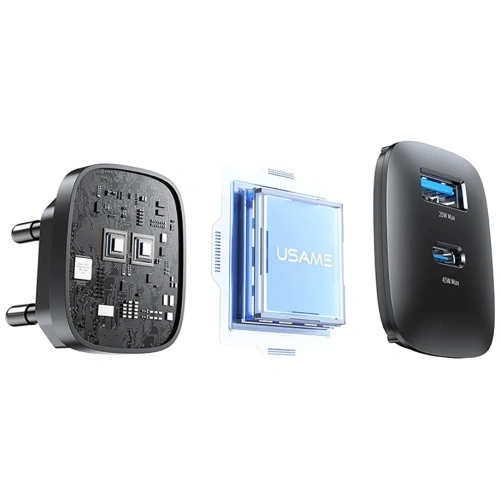 Ładowarka sieciowa USAMS CC290 T66 45W GaN USB-A, USB-C tarnish