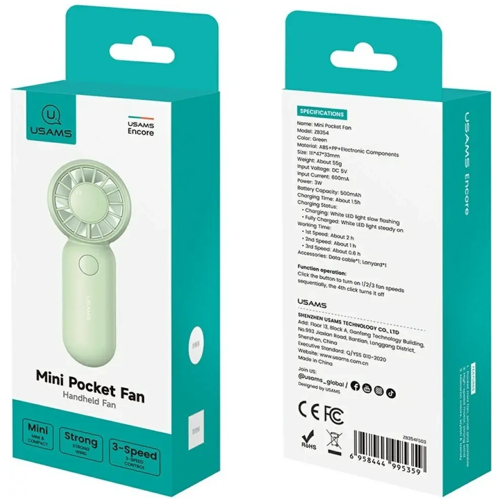 Wiatrak ręczny USAMS Mini Pocket ZB354 zielony