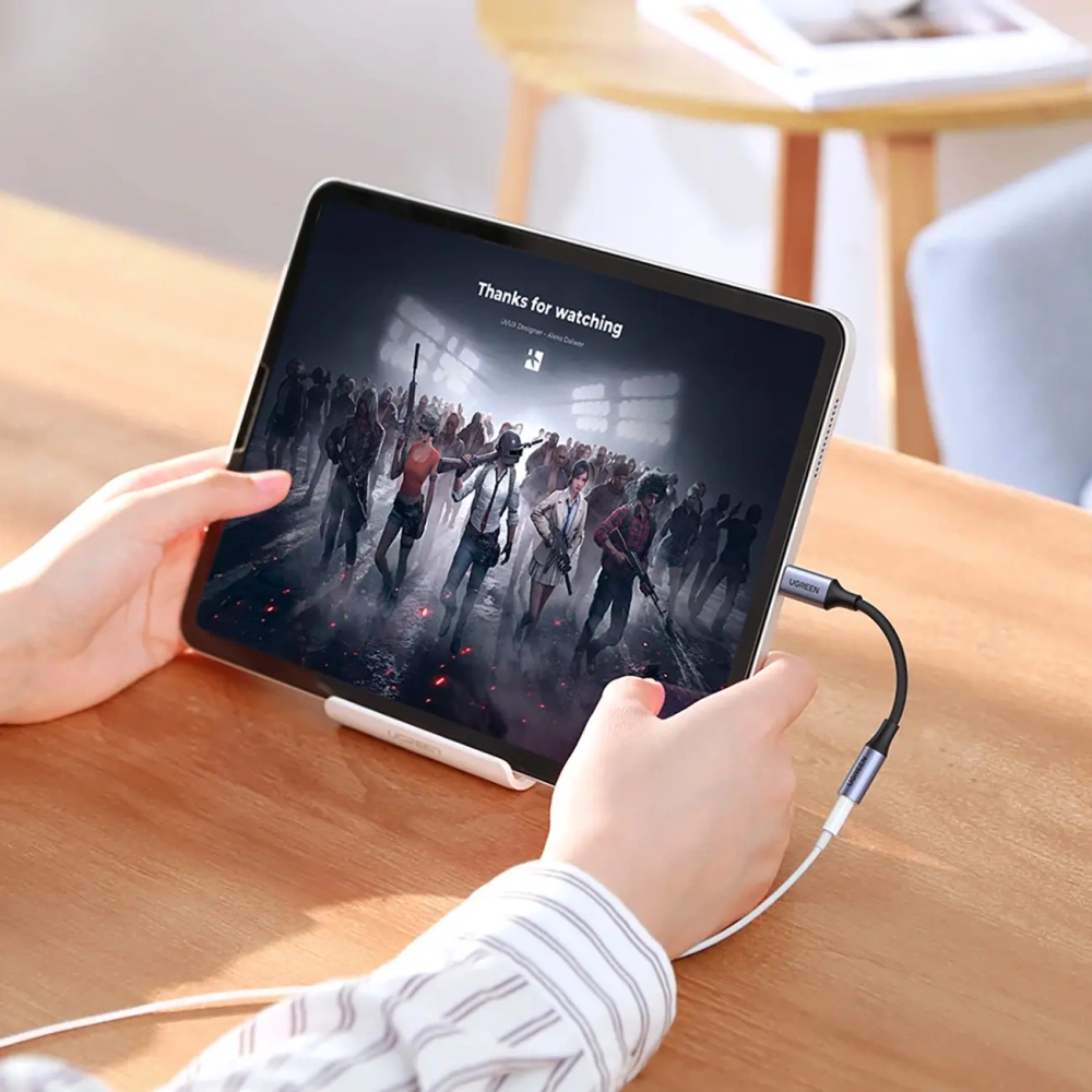 Adapter audio UGREEN AV161 USB-C (męski) / mini jack 3,5 mm (żeński) 10cm szary