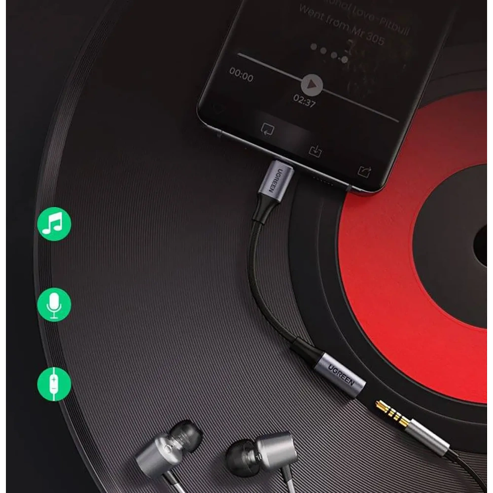 Adapter audio UGREEN AV161 USB-C (męski) / mini jack 3,5 mm (żeński) 10cm szary