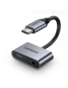 Adapter UGREEN CM193 50596 audio dwuportowy USB-C (męski) - mini jack 3.5mm / USB-C (żeński) szary