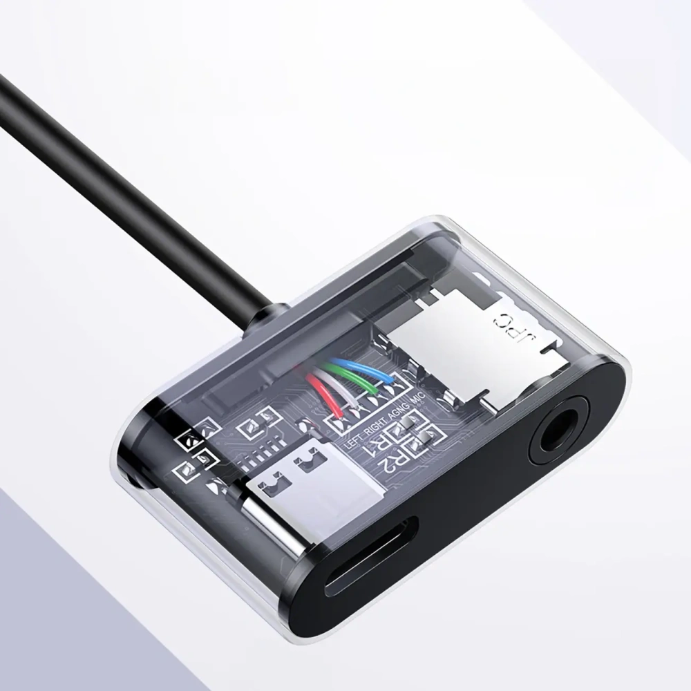 Adapter UGREEN CM193 50596 audio dwuportowy USB-C (męski) - mini jack 3.5mm / USB-C (żeński) szary