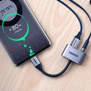 Adapter UGREEN CM193 50596 audio dwuportowy USB-C (męski) - mini jack 3.5mm / USB-C (żeński) szary