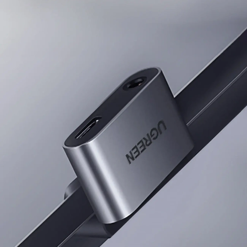 Adapter UGREEN CM193 50596 audio dwuportowy USB-C (męski) - mini jack 3.5mm / USB-C (żeński) szary