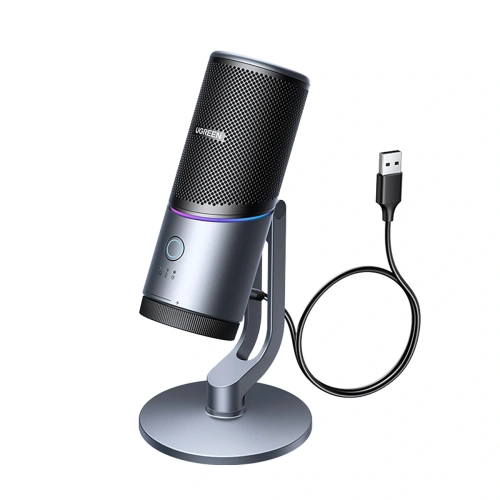 Mikrofon na biurko UGREEN CM769 USB-A RGB LED srebrny