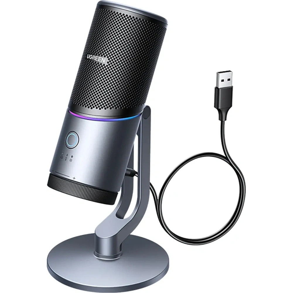Mikrofon na biurko UGREEN CM769 USB-A RGB LED srebrny
