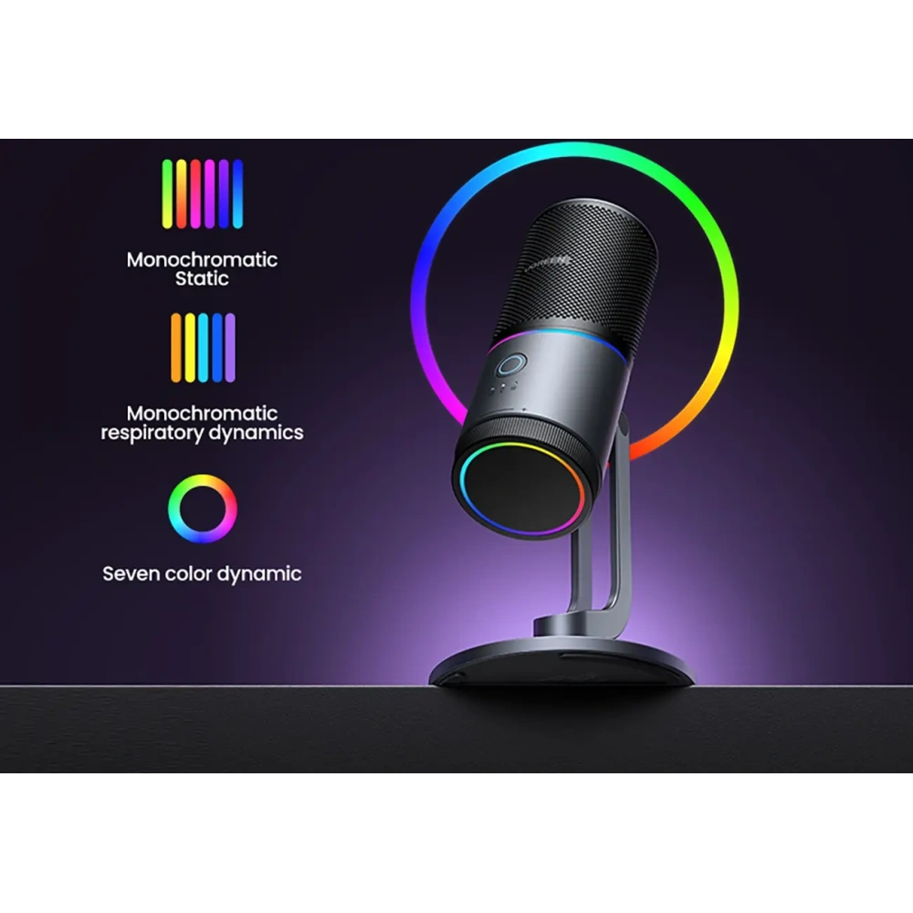 Mikrofon na biurko UGREEN CM769 USB-A RGB LED srebrny