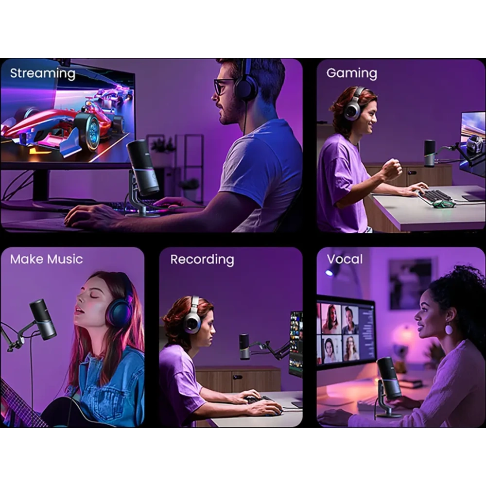 Mikrofon na biurko UGREEN CM769 USB-A RGB LED srebrny