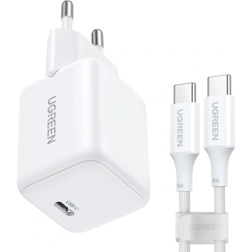 Ładowarka sieciowa UGREEN X513 30W GaN USB-C + kabel USB-C 1m biała