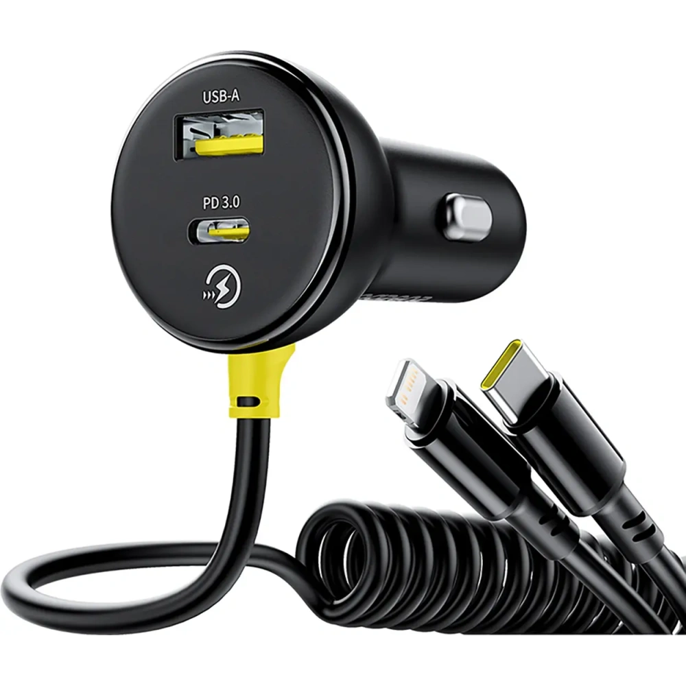 Ładowarka samochodowa Baseus Circular 60W USB-A, USB-C z wbudowanym kablem Lightning, USB-C 1.4m czarna