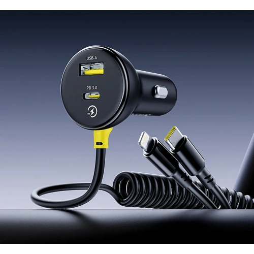 Ładowarka samochodowa Baseus Circular 60W USB-A, USB-C z wbudowanym kablem Lightning, USB-C 1.4m czarna