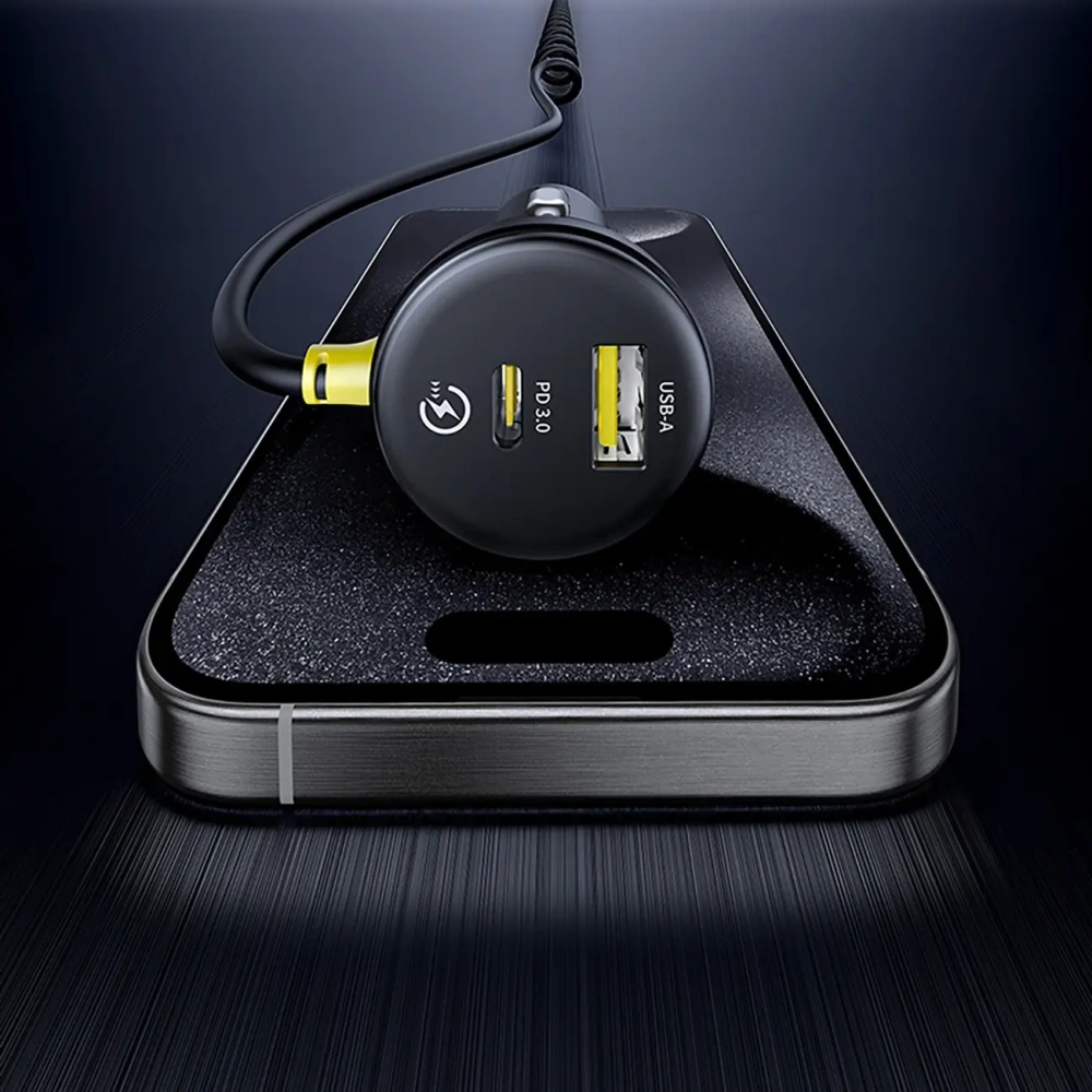 Ładowarka samochodowa Baseus Circular 60W USB-A, USB-C z wbudowanym kablem Lightning, USB-C 1.4m czarna