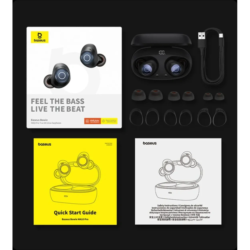 Bezprzewodowe słuchawki dokanałowe Baseus Bowie MA20 Pro TWS ANC IPX6 czarne