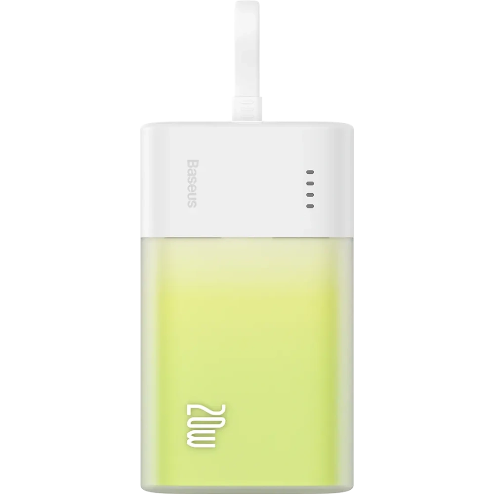 Powerbank Baseus Popsicle 5200mAh 20W z wbudowanym kablem Lightning + kabel Baseus Simple USB-C / USB-C 60W/20V/3A/30cm biało-zielony