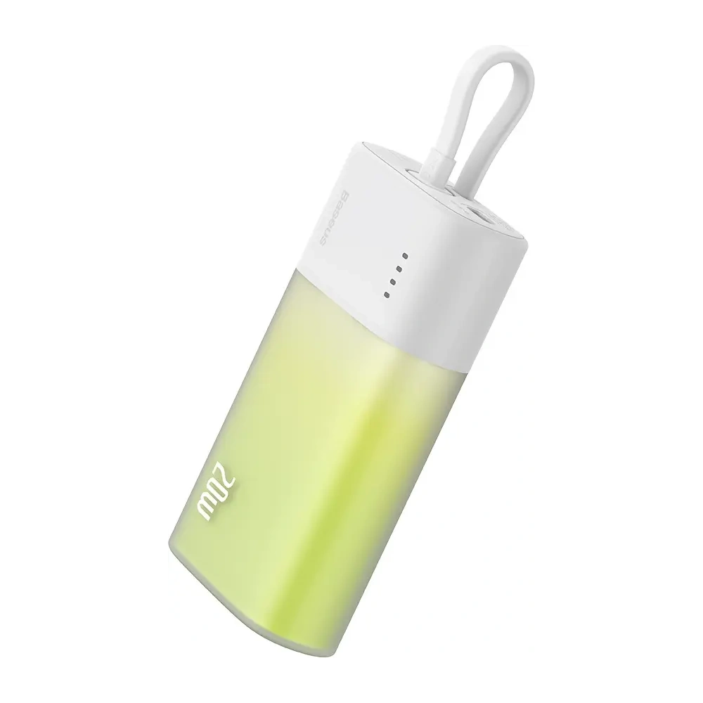 Powerbank Baseus Popsicle 5200mAh 20W z wbudowanym kablem Lightning + kabel Baseus Simple USB-C / USB-C 60W/20V/3A/30cm biało-zielony