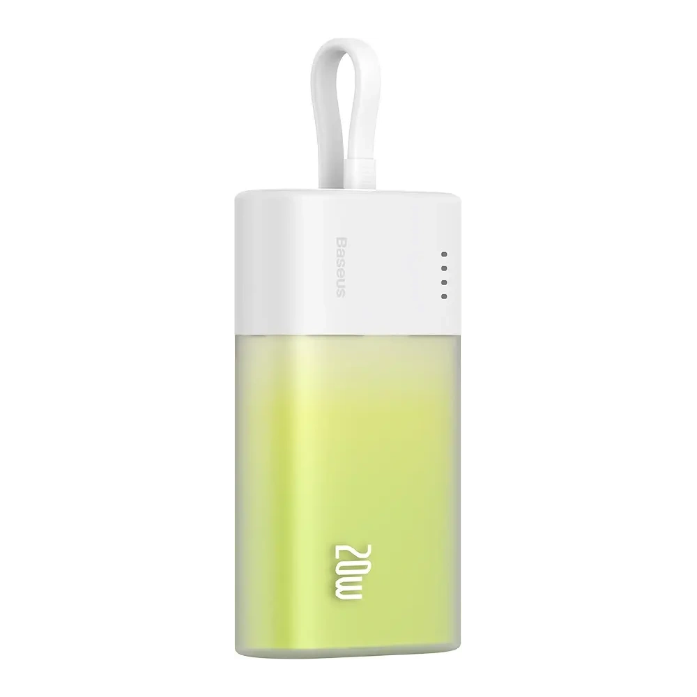 Powerbank Baseus Popsicle 5200mAh 20W z wbudowanym kablem Lightning + kabel Baseus Simple USB-C / USB-C 60W/20V/3A/30cm biało-zielony