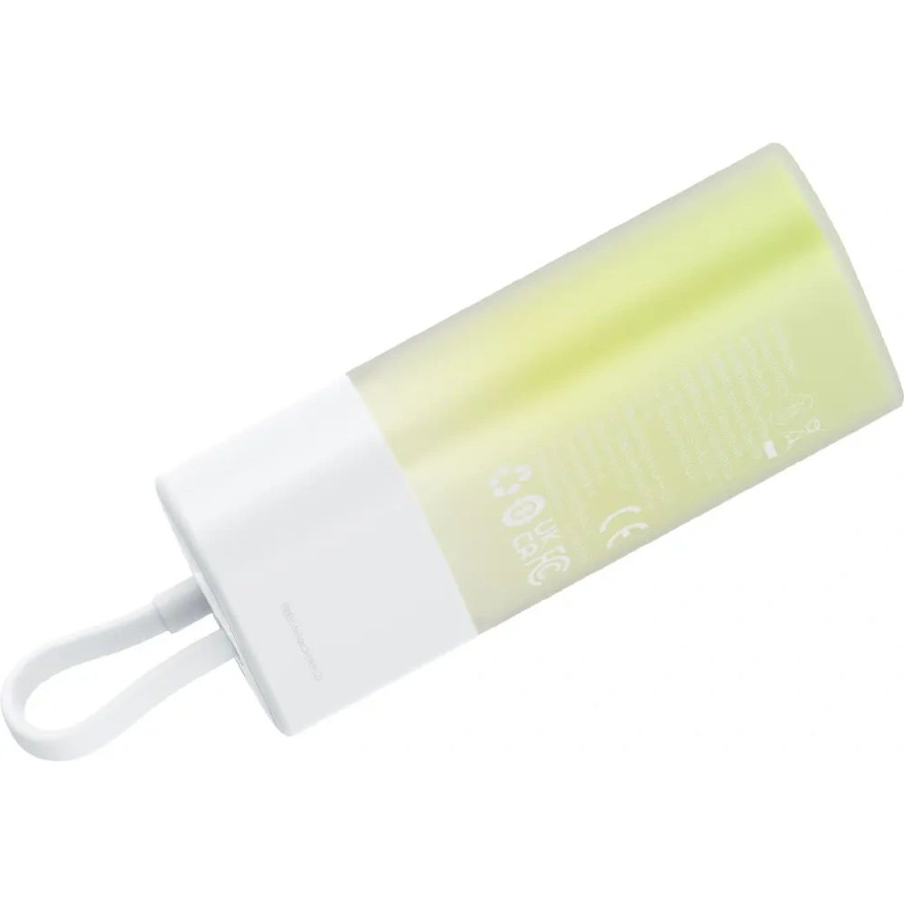 Powerbank Baseus Popsicle 5200mAh 20W z wbudowanym kablem Lightning + kabel Baseus Simple USB-C / USB-C 60W/20V/3A/30cm biało-zielony