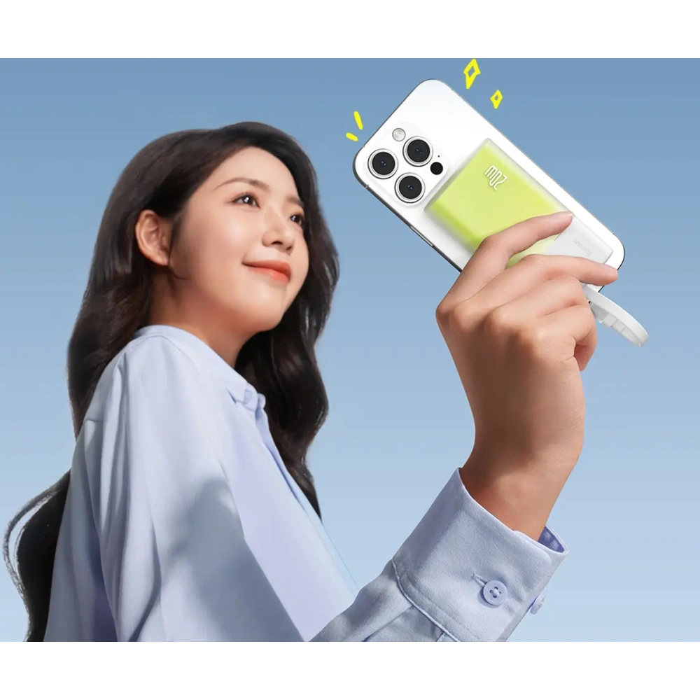 Powerbank Baseus Popsicle 5200mAh 20W z wbudowanym kablem Lightning + kabel Baseus Simple USB-C / USB-C 60W/20V/3A/30cm biało-zielony