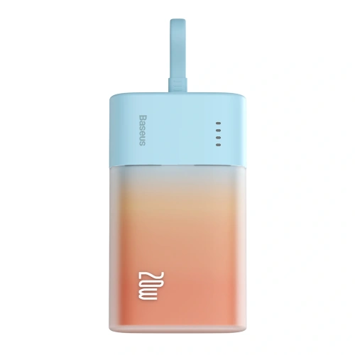 Powerbank Baseus Popsicle 5200mAh 20W z wbudowanym kablem Lightning + kabel Baseus Simple USB-C / USB-C 60W/20V/3A/30cm niebiesko-pomarańczowy