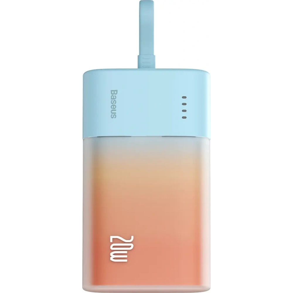 Powerbank Baseus Popsicle 5200mAh 20W z wbudowanym kablem Lightning + kabel Baseus Simple USB-C / USB-C 60W/20V/3A/30cm niebiesko-pomarańczowy