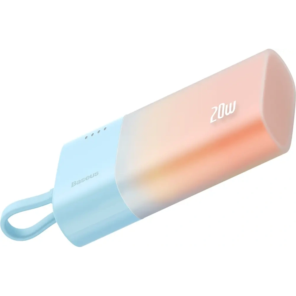 Powerbank Baseus Popsicle 5200mAh 20W z wbudowanym kablem Lightning + kabel Baseus Simple USB-C / USB-C 60W/20V/3A/30cm niebiesko-pomarańczowy