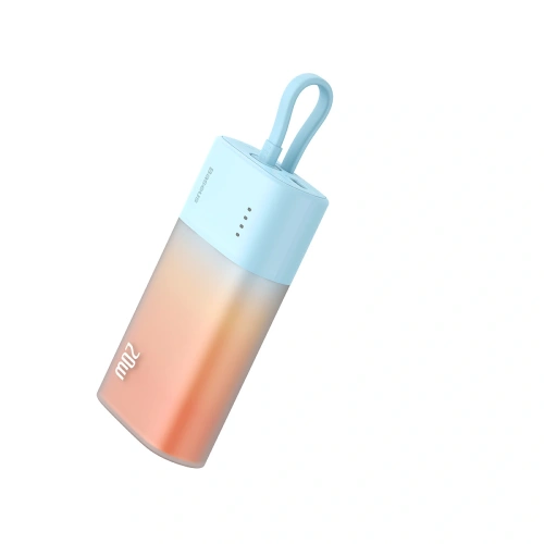 Powerbank Baseus Popsicle 5200mAh 20W z wbudowanym kablem Lightning + kabel Baseus Simple USB-C / USB-C 60W/20V/3A/30cm niebiesko-pomarańczowy